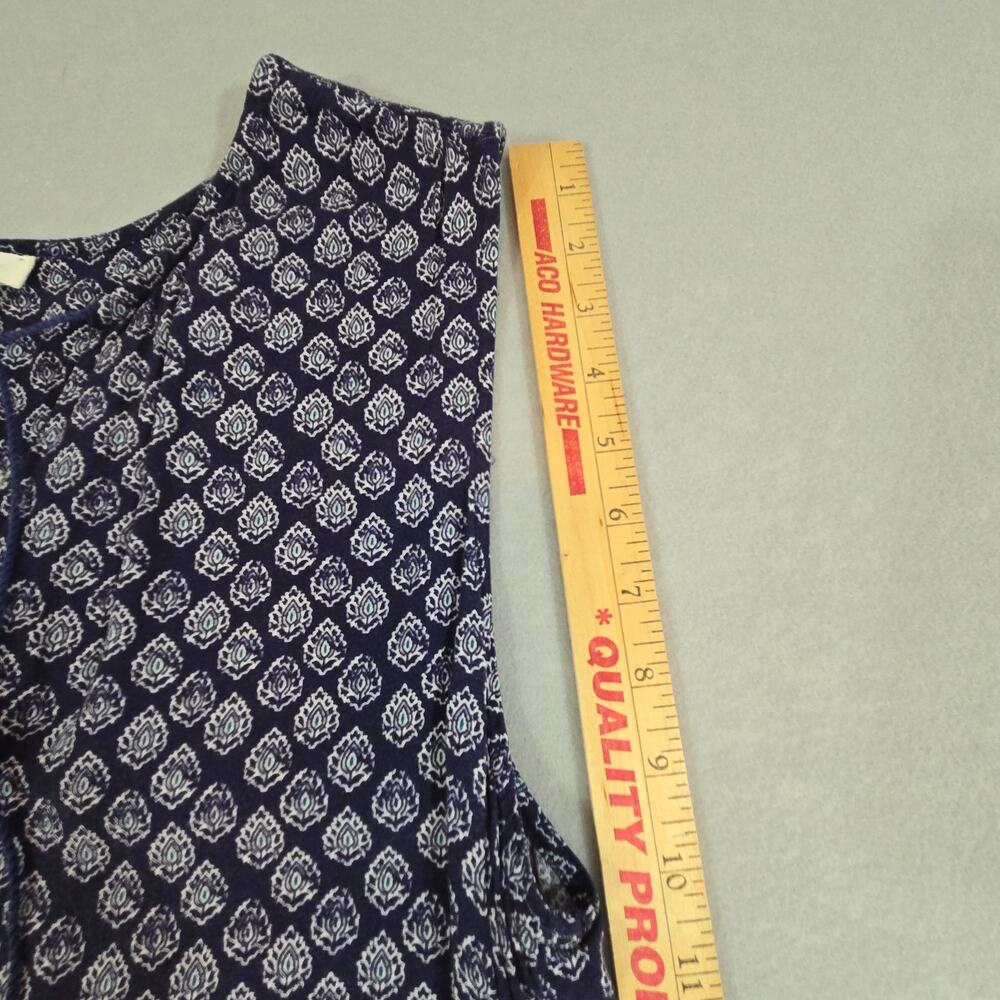 Beach Lunch Lounge Shift Dress Womens Blue Paisley Tassled Split Neck - Picture 10 of 11